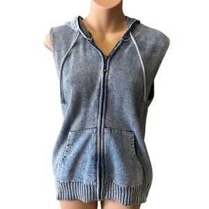 NorthStyle Heathered Blue Hooded Denim/Knit Vest with Zipper Closure